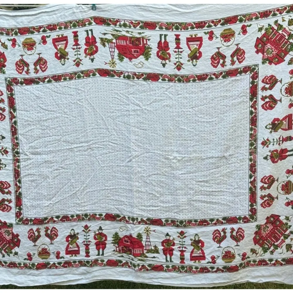 Pristine Mid Century Parisian Prints Printed Tablecloth Country Sampler 50x66